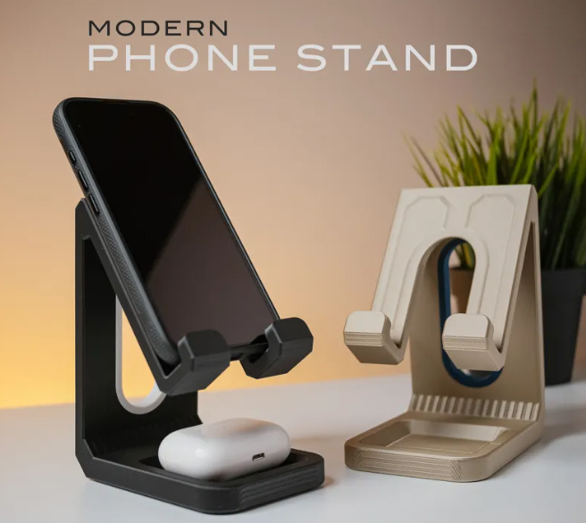 Soporte moderno para celular con base organizadora
